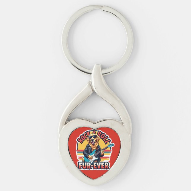 Rock and Roll Fur-Ever Golden Retriever Dog  Keychain (Front)