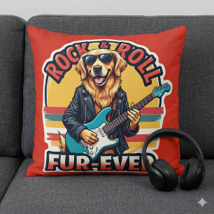 Rock and Roll Fur-Ever Golden Retriever Dog  Throw Pillow