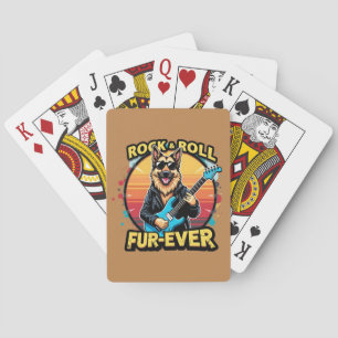 Rock and Roll German Shepherd Retro Sunset Art Playing Cards