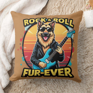Rock and Roll German Shepherd Retro Sunset Art Throw Pillow