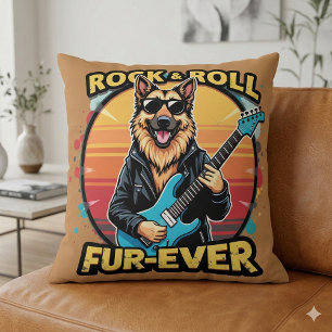 Rock and Roll German Shepherd Retro Sunset Art Throw Pillow
