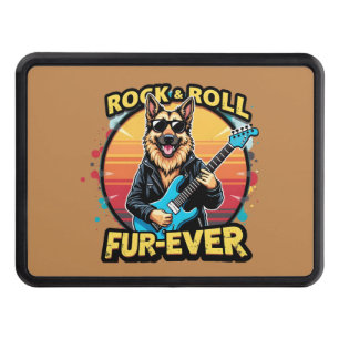 Rock and Roll German Shepherd Retro Sunset Art Trailer Hitch Cover