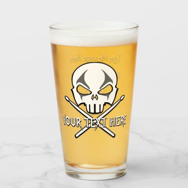 Rock and Roll Glass Personalized Drummer Glasses (Front Filled)