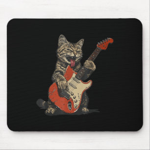Rock And Roll Guitar Cat Vintage Rock Guitarist Ca Mouse Pad