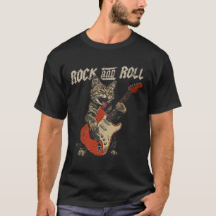 Rock And Roll Guitar Cat Vintage Rock Guitarist Ca T-Shirt