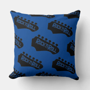 Rock and Roll Guitar Pattern Blue Throw Pillow