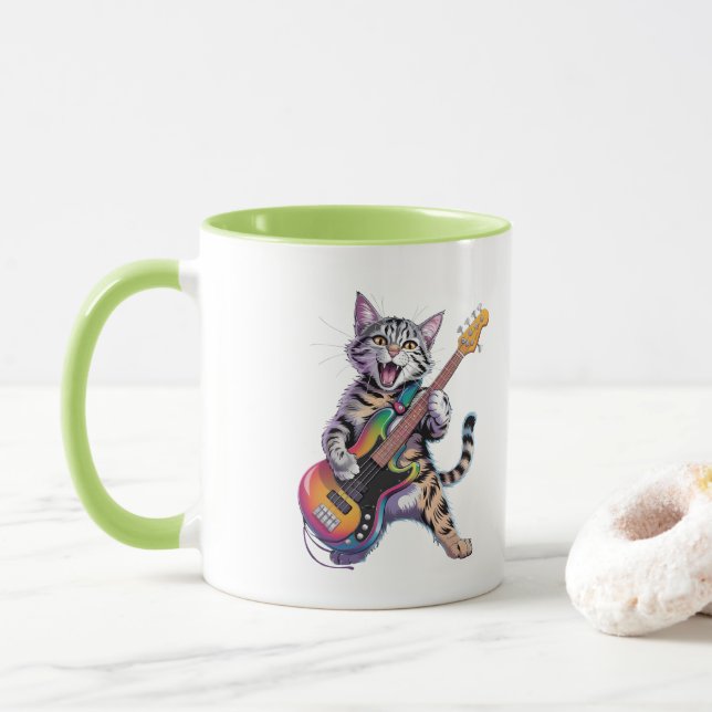 Rock And Roll guitar playing cat Mug (With Donut)