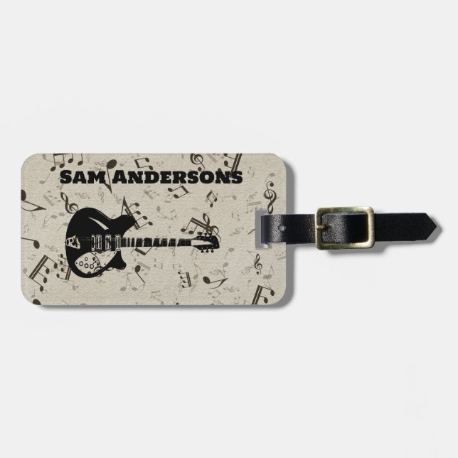 Rock and Roll Guitar Sound Wave Luggage Tag (Front Horizontal)