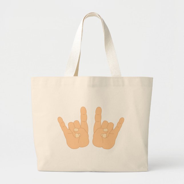Rock and Roll Hand Sign Large Tote Bag (Front)