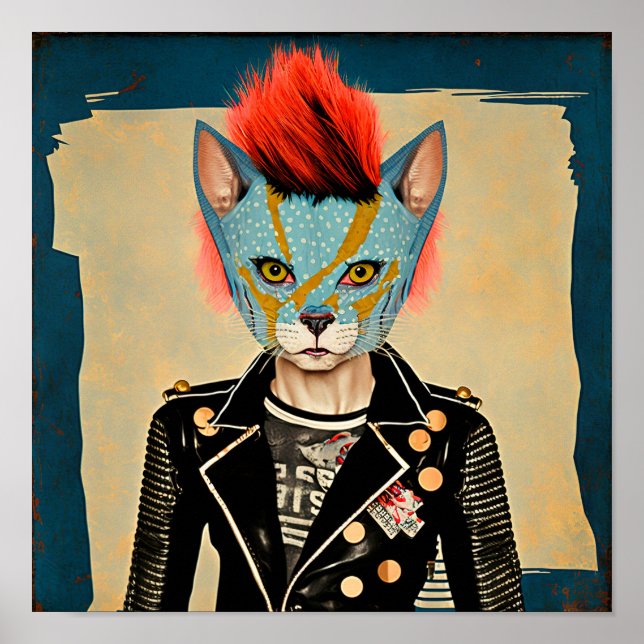 Rock and Roll Kitty - Art de poster de chat Punk (Devant)