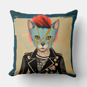 Rock and Roll Kitty Throw Pillow