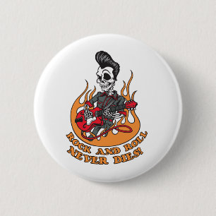 Rock And Roll Never Dies Skeleton Guitar 2 Inch Round Button