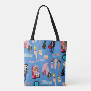 Rock and Roll Oldies Cartoon Cute Fun Pattern Tote Bag