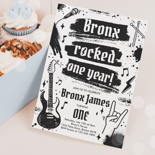 Rock and Roll Party Rocked One Year 1st Birthday Invitation (Creator Uploaded)