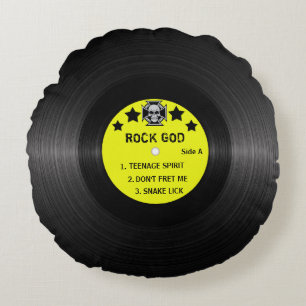 Rock and Roll Record Label Add Band Name & Songs Round Pillow