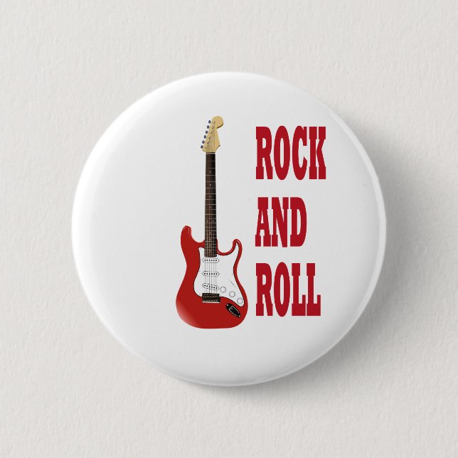 rock and roll red electrica guitar 2 inch round button (Front)