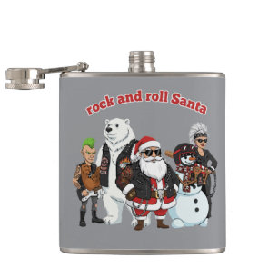 Rock and Roll Santa   Funny Biker Punk Christmas  Hip Flask