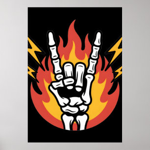 Rock and Roll Skeleton Hand: Classic Rock On Sign 