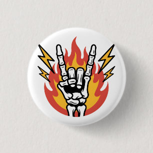Rock and Roll Skeleton Hand: Classic Rock On Sign 1 Inch Round Button