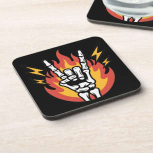 Rock and Roll Skeleton Hand: Classic Rock On Sign Coaster