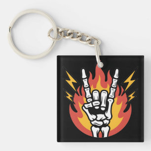 Rock and Roll Skeleton Hand: Classic Rock On Sign Keychain