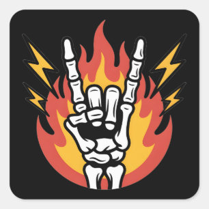 Rock and Roll Skeleton Hand: Classic Rock On Sign  Square Sticker