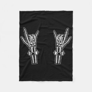 Rock And Roll Skeleton Hands Rock On Funny Rocker Fleece Blanket