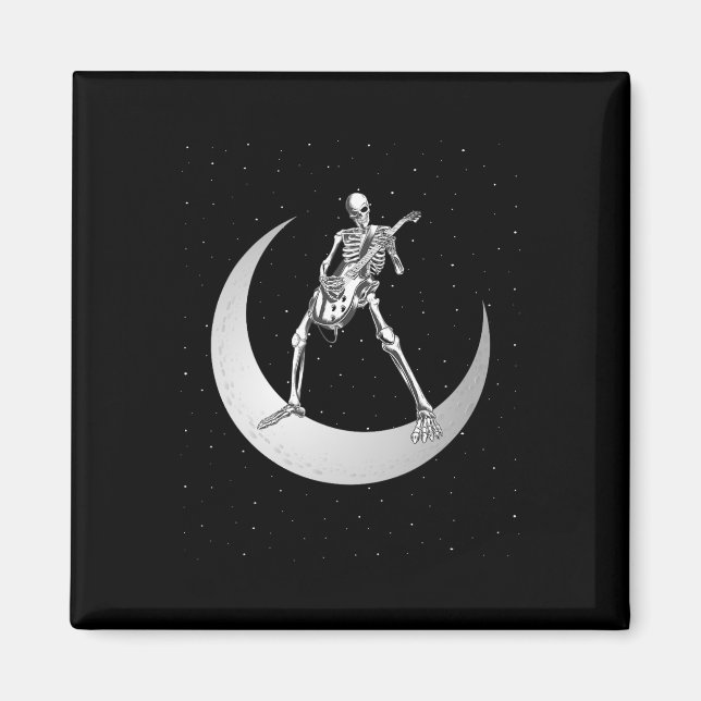 Rock And Roll Skeleton Playing Guitar Rock On Moon Magnet (Front)