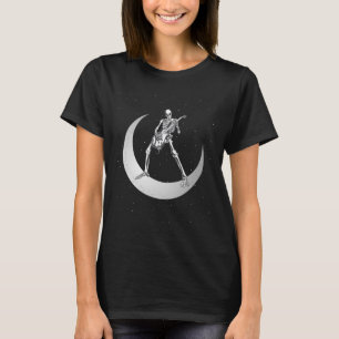 Rock And Roll Skeleton Playing Guitar Rock On Moon T-Shirt