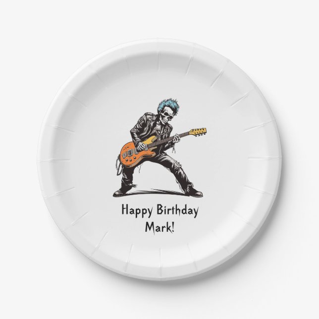 Rock and Roll Skeletons Birthday Party Paper Plate (Front)