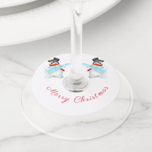 Rock and Roll Snowman Christmas Wine Glass Tag