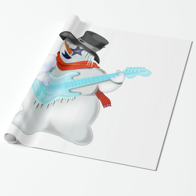 Rock and Roll Snowman Wrapping Paper (Unrolled)