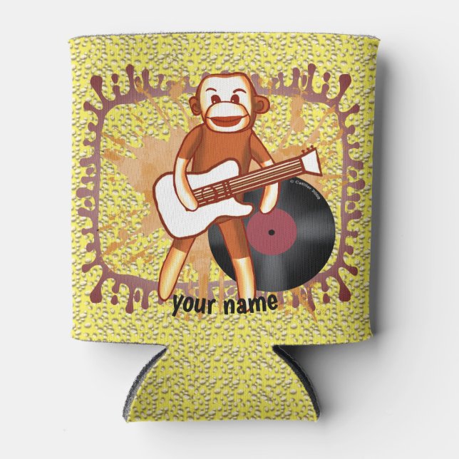 Rock and Roll Sock Monkey  Can Cooler (Front)