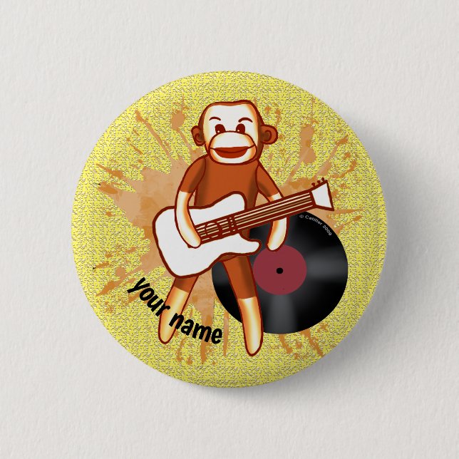 Rock and Roll Sock Monkey custom name 2 Inch Round Button (Front)