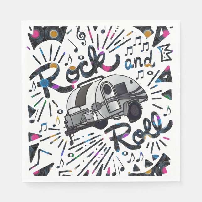 Rock and Roll Travel Trailer Records Music Theme Napkin (Front)