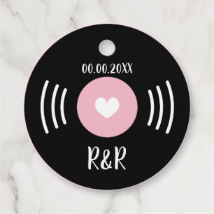 Rock and roll vinyl record wedding favour gift tag