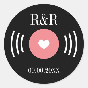 Rock and roll vinyl record wedding favour sticker