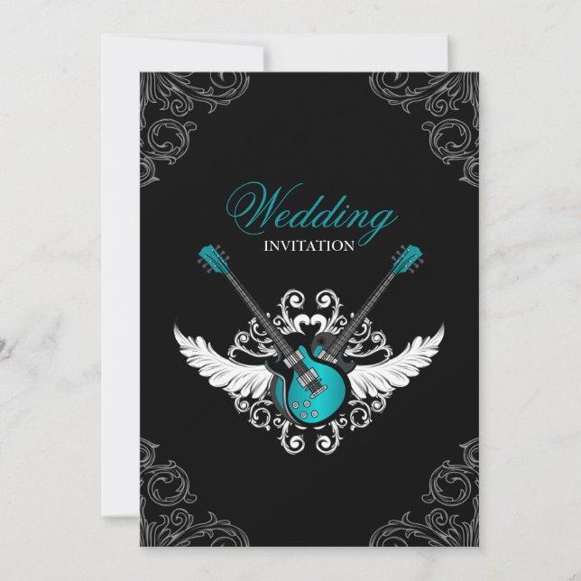 Rock and Roll Wedding Teal Black invitation (Front)