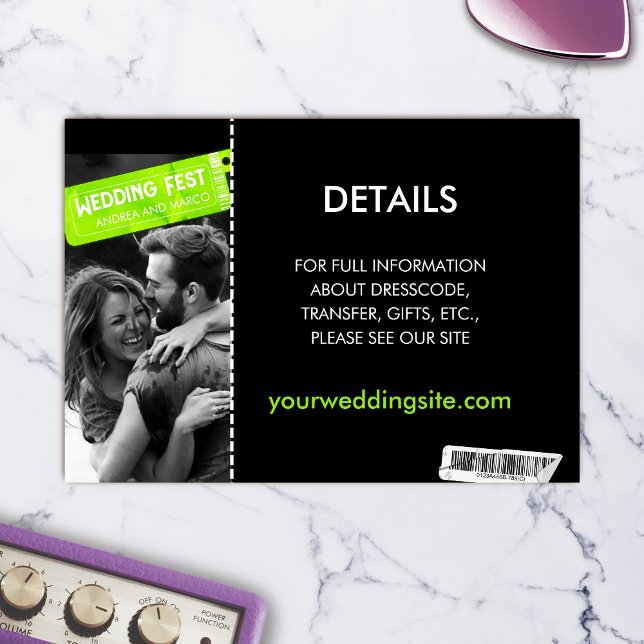 Rock and Roll Wedding Ticket Concert Boarding Pass Enclosure Card (Wedding ticket boarding pass enclosure card)