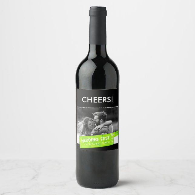 Rock and Roll Wedding Ticket Concert Save the Date Wine Label (Front)