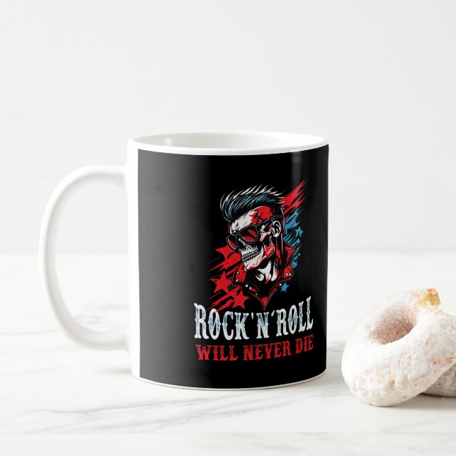 Rock and Roll Will never die Coffee Mug (With Donut)