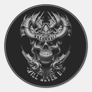 Rock And Roll Will Never Die Heavy Metal Hard Rock Classic Round Sticker
