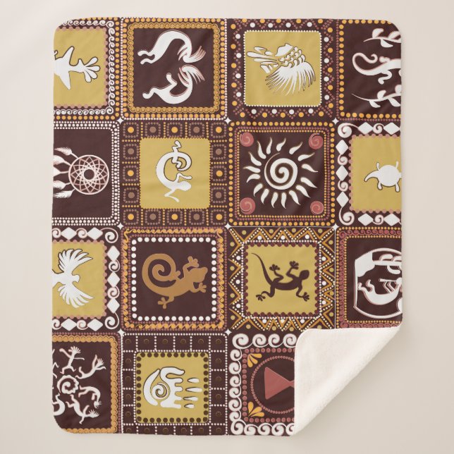 Rock Art Imitation: Vintage Pattern. Sherpa Blanket (Front)