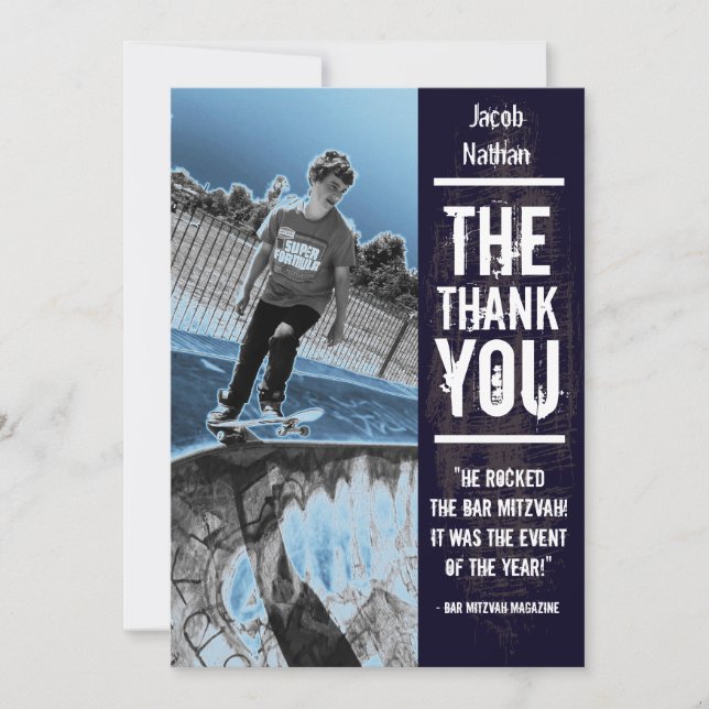 Rock Band Bar Mitzvah Thank You Card Black (Front)