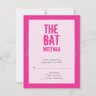 Rock Band Bat Mitzvah RSVP Reply Card in Pink