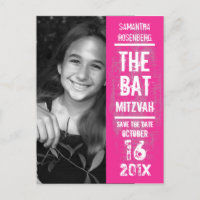 Rock Band Bat Mitzvah Save the Date in Pink