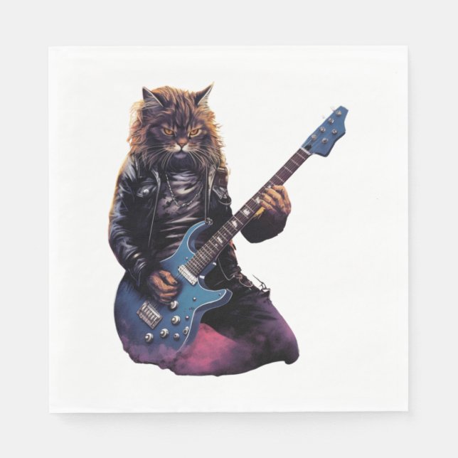 Rock band Cat playing guitar  3 Napkin (Front)