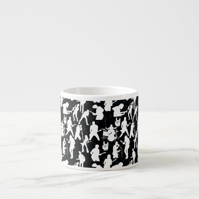 Rock Band Silhouette Pattern.w Black BG Espresso Cup (Front)