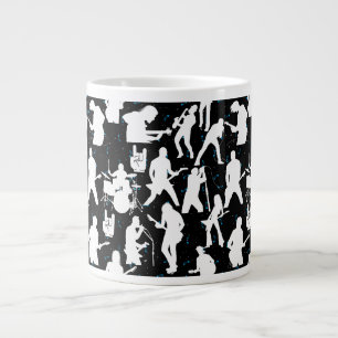 Rock Band Silhouette Pattern.w Black BG Large Coffee Mug