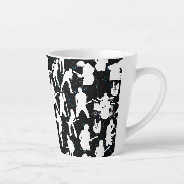 Rock Band Silhouette Pattern.w Black BG Latte Mug (Right)